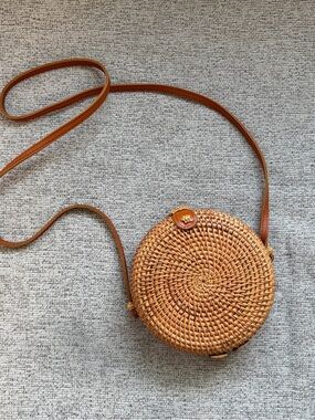 Woven Round Crossbody Bag - Brown